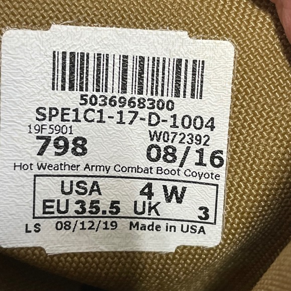 Hot Weather Army Combat Boots Coyote Vibram Sole Lace Up Size 4W Made‎ in USA - Picture 7 of 8